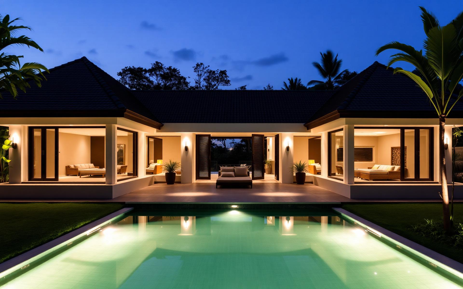 Modern Bali villa at dusk illustrating leasehold and PT PMA ownership structures for foreign investors