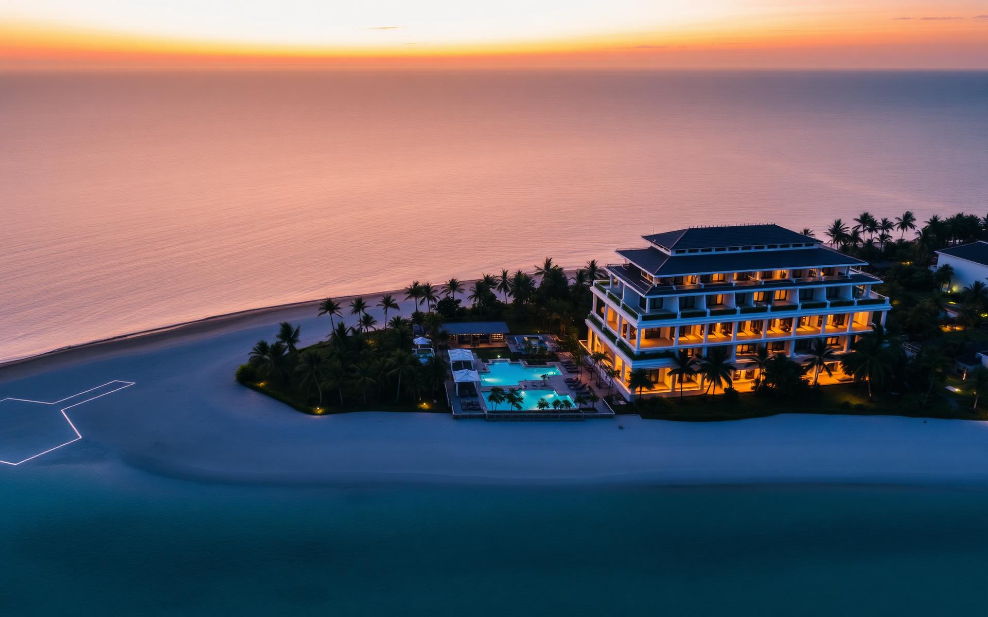 Bangtao Bay Phuket luxury branded beachfront residence at sunset